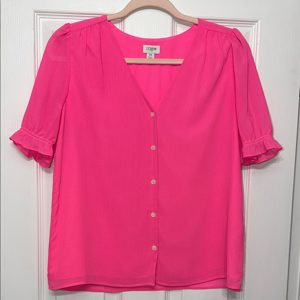 J. Crew Bright Pink V-Neck Blouse